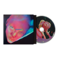 A CD album case and disc, featuring a  neon-toned graphic of a face on the cover and a stylized nude figure on the disc.