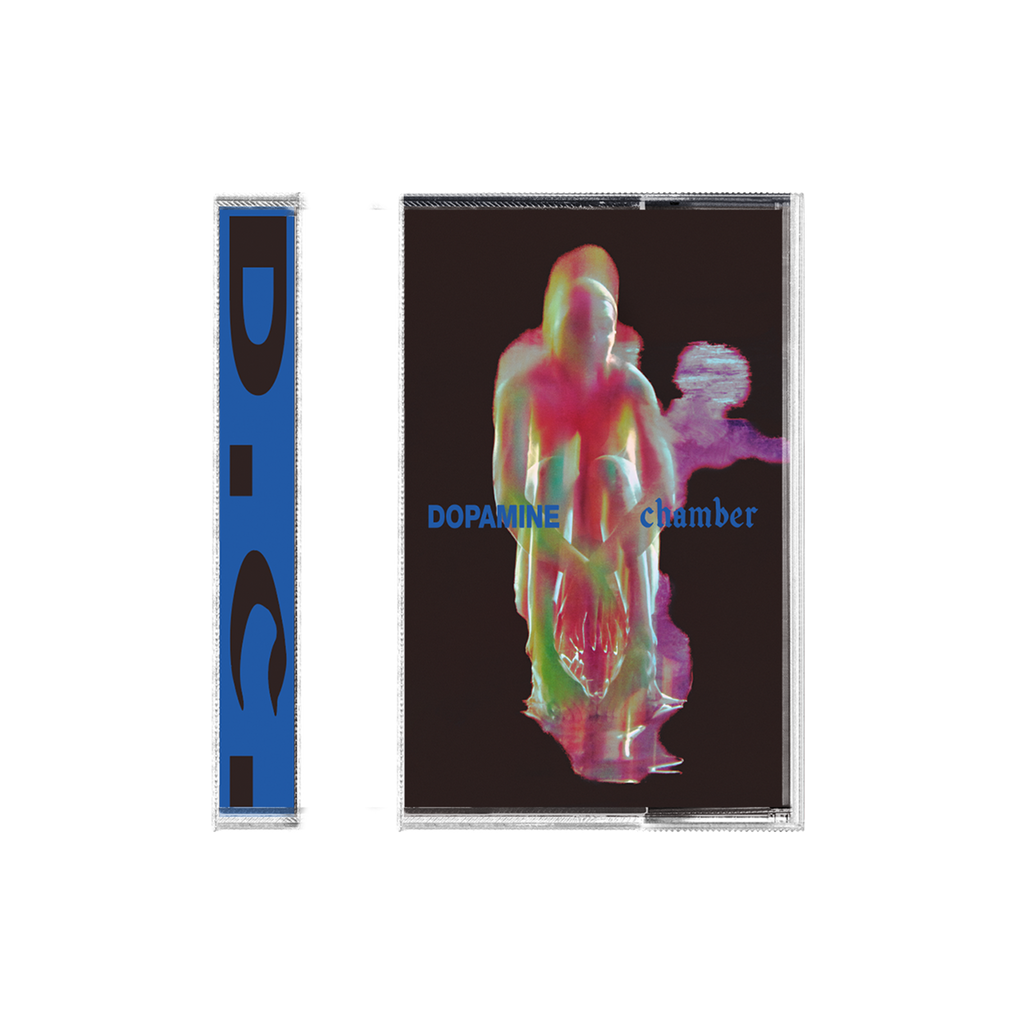 Cassette with distorted colourful graphic on front and blue 'D.C' design on spine.